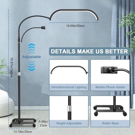 Lampă LED cosmetică 45W cu intensitate reglabilă și suport pentru telefon