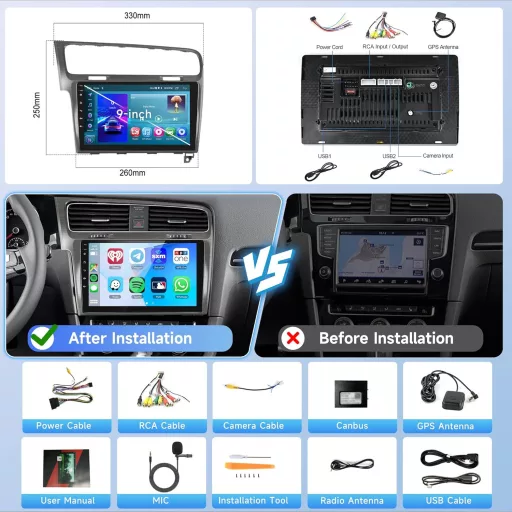 Rimoody 2DIN Android Autórádió VW Golf 7 2013-2018 Apple CarPlay GPS WiFi 10.1"