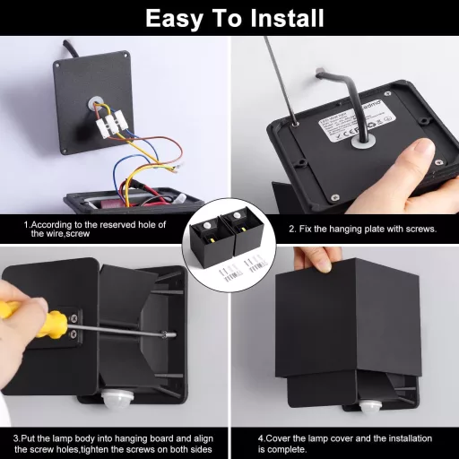 LEDMO Lampă de Perete LED pentru Exterior cu Senzor de Mișcare 20W IP65 Rezistentă la Apă 3000K Alb Cald 4 bucăți