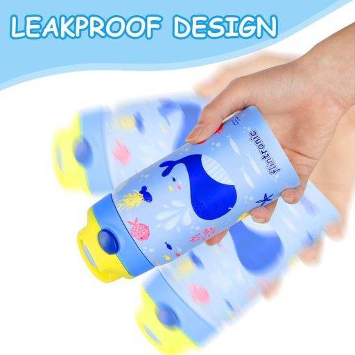 flintronic 350ml Rozsdamentes Gyerek Kulacs Szívószállal, Szorítómentes Ivópalack Óvodásoknak és Iskolásoknak