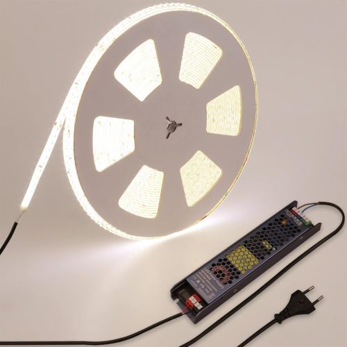 BENLUN 48V Bandă LED 20m - 4000K Alb Natural IP65 Impermeabilă Exterior-Interior Fâșie LED 150W Autoadezivă Decupabilă Cu Alimentator și Conector EU