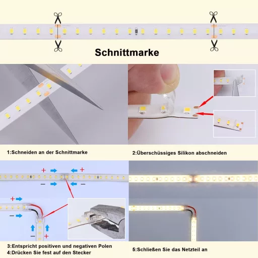 BENLUN 48V LED Szalag 20m - 4000K Természetes Fehér IP65 Vízálló Kültéri-Beltéri LED Csík 150W Öntapadós Vágható Tápegységgel EU Csatlakozóv