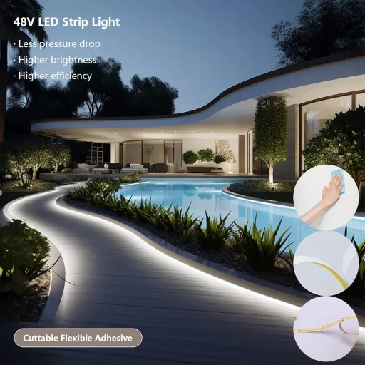 BENLUN 48V LED Szalag 20m - 4000K Természetes Fehér IP65 Vízálló Kültéri-Beltéri LED Csík 150W Öntapadós Vágható Tápegységgel EU Csatlakozóv