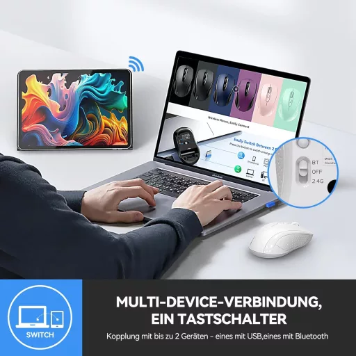 TECKNET Bluetooth Egér 4000 DPI Tri-Mode Vezeték Nélküli Egér Laptophoz PC-hez