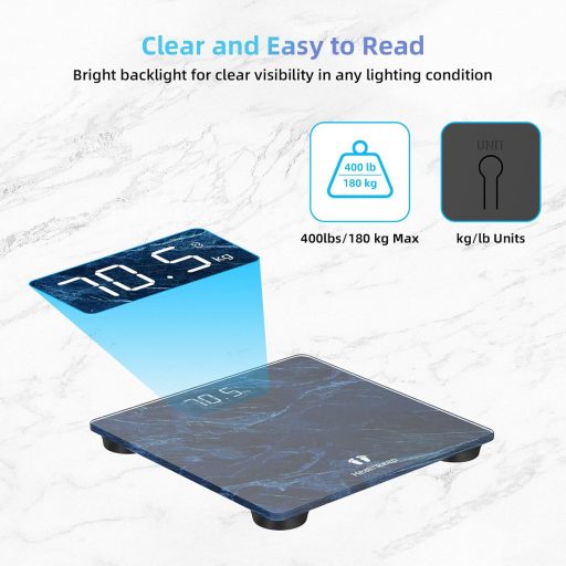 Healthkeep digitális fürdőszobamérleg 180kg-ig LED kijelzővel márvány kék