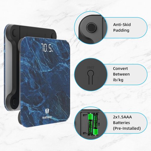 Healthkeep digitális fürdőszobamérleg 180kg-ig LED kijelzővel márvány kék