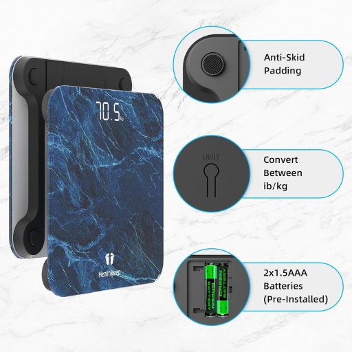 Healthkeep digitális fürdőszobamérleg 180kg-ig LED kijelzővel márvány kék