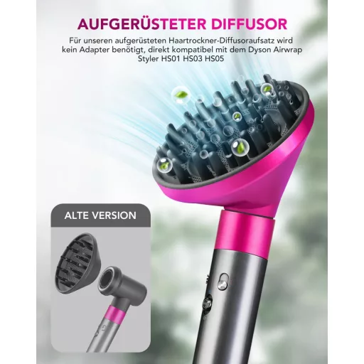 TOSAGE Airwrap Diffúzor Fej HS01/HS05/HS08 Kompatibilis Hullám és Göndör Hajhoz Fukszia