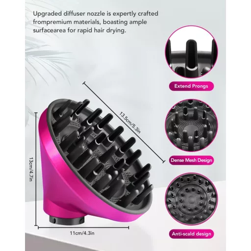 TOSAGE difúzor na Airwrap kompatibilný s HS01/HS05/HS08 pre vlnité a kučeravé vlasy, fuchsiová