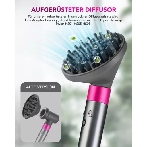 Cap difuzor TOSAGE Airwrap pentru onduleuri și bucle, HS01 HS05 HS08, gri
