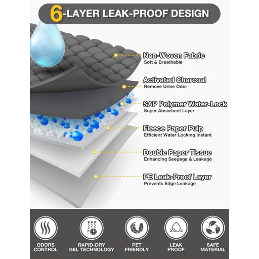 Dono trening pelene za pse, 100 komada, kontrola mirisa s ugljenom, 6-slojni vodootporni podložak za pišanje