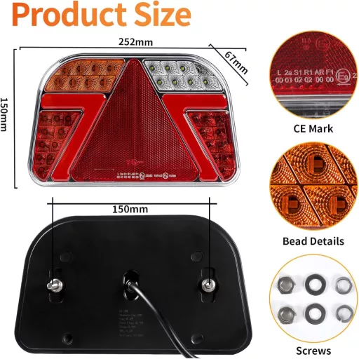 Set lămpi spate LED Yuanjoy pentru remorcă - 12/24V, impermeabile, cu semnalizare, stop, marșarier, lumină de ceață - omologate E, pentru tractoare, rulote