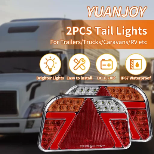 Yuanjoy LED Utánfutó Hátsó Lámpa Szett - 12/24V Vízálló Irányjelző, Féklámpa, Tolatólámpa, Ködlámpa - E-jelöléssel Traktorokhoz, Lakókocsikh