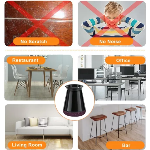 Protecții picioare scaun GICUNK, 32 buc, silicon negru cu pâslă, protecție podea, mobilier antiderapant, 13-22.9mm