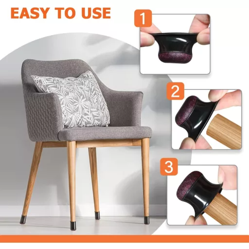 Protecții picioare scaun GICUNK, 32 buc, silicon negru cu pâslă, protecție podea, mobilier antiderapant, 13-22.9mm