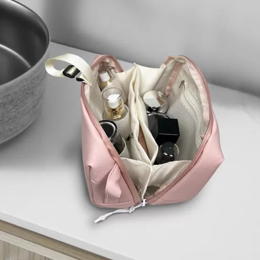 LBJR Geantă Cosmetică Albă - Trusă de Machiaj de Călătorie pentru Bărbați și Femei, Organizator Portabil pentru Articole de Toaletă, 24x12x15 cm