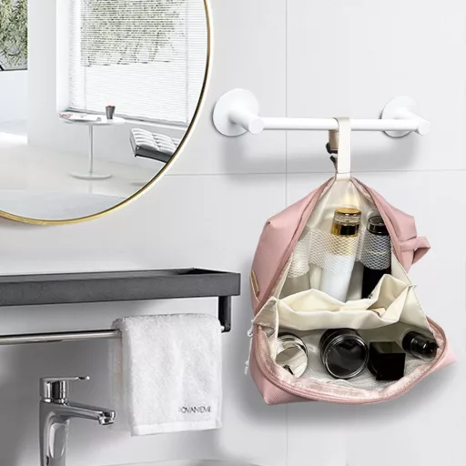 LBJR Geantă Cosmetică Albă - Trusă de Machiaj de Călătorie pentru Bărbați și Femei, Organizator Portabil pentru Articole de Toaletă, 24x12x15 cm