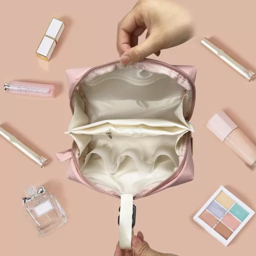 LBJR Geantă Cosmetică Albă - Trusă de Machiaj de Călătorie pentru Bărbați și Femei, Organizator Portabil pentru Articole de Toaletă, 24x12x15 cm