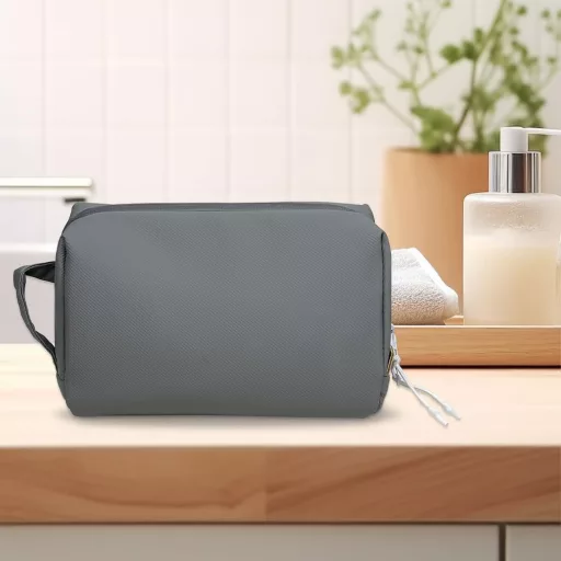 LBJR Sivá kozmetická taška - Cestovný kufrík na make-up pre ženy a mužov - Prenosný organizér na toaletné potreby 24x12x15 cm