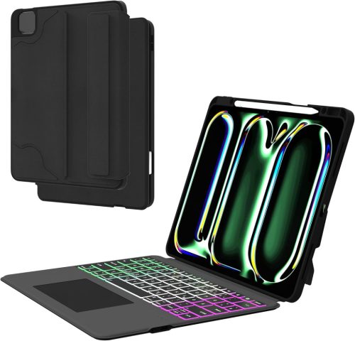 ROOFEI iPad Pro 13 M4 2024 Billentyűzetes Tok - Levehető Bluetooth Billentyűzet Touchpaddal, RGB Háttérvilágítással, Német QWERTZ Kiosztássa
