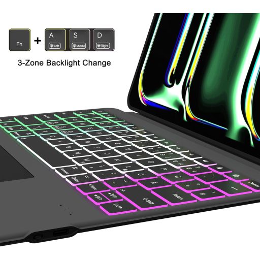 ROOFEI iPad Pro 13 M4 2024 Billentyűzetes Tok - Levehető Bluetooth Billentyűzet Touchpaddal, RGB Háttérvilágítással, Német QWERTZ Kiosztássa