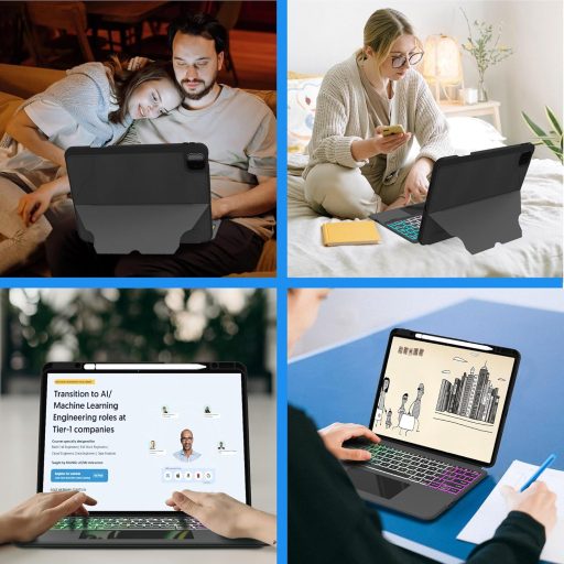 ROOFEI iPad Pro 13 M4 2024 Billentyűzetes Tok - Levehető Bluetooth Billentyűzet Touchpaddal, RGB Háttérvilágítással, Német QWERTZ Kiosztássa
