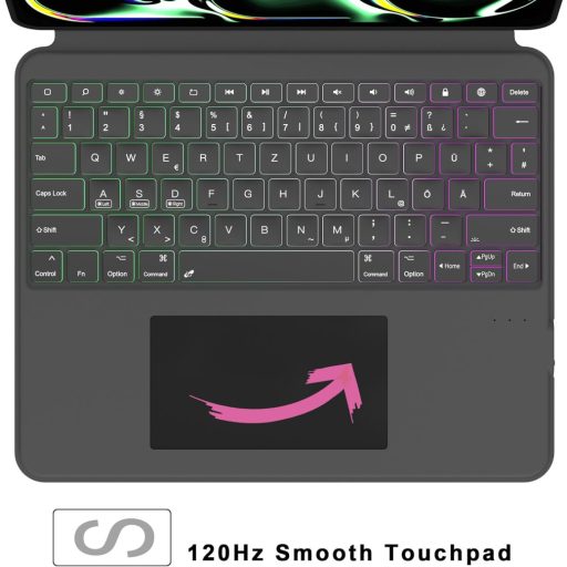 ROOFEI iPad Pro 13 M4 2024 Billentyűzetes Tok - Levehető Bluetooth Billentyűzet Touchpaddal, RGB Háttérvilágítással, Német QWERTZ Kiosztássa