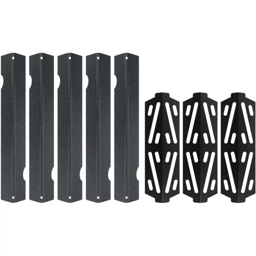 WELL GRILL Bară de Aromă și Deflectoare de Căldură pentru Weber Genesis II Seria 300 - 5 buc. Deflector de Flacără + 3 buc. Reflector de Căldură - Piese Compatibile pentru Grătar pe Gaz