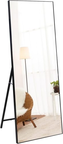 RLAVBL Álló Tükör 165x51 cm - Fekete Kerettel, Törésálló Üvegvédővel, Hálószobába, Fürdőbe, Nappaliba vagy Gardróbba