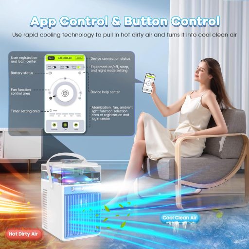 Aparat de aer condiționat portabil 5-în-1 Bubbacare cu funcție de pulverizare și iluminare LED