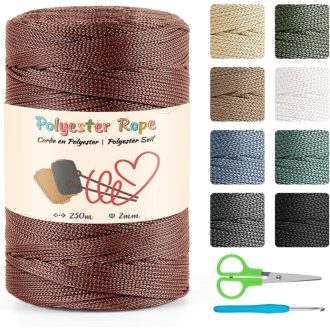   estcoo Makramé Kötél 2mm x 250m Réz Polyester Zsinór DIY Kézműves Dekorációhoz