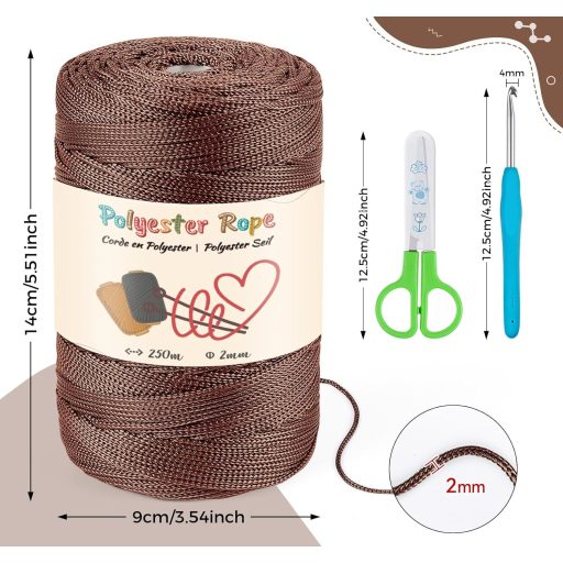 estcoo Makramé Kötél 2mm x 250m Réz Polyester Zsinór DIY Kézműves Dekorációhoz