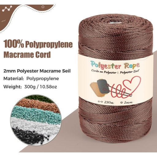 estcoo Makramé Kötél 2mm x 250m Réz Polyester Zsinór DIY Kézműves Dekorációhoz