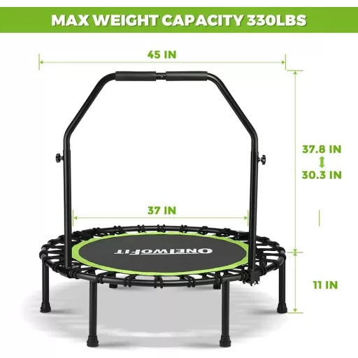 ONETWOFIT összecsukható fitness trampolin felnőtteknek, 101-114cm, csendes edzés