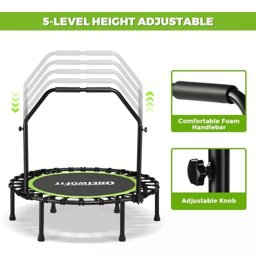 ONETWOFIT összecsukható fitness trampolin felnőtteknek, 101-114cm, csendes edzés