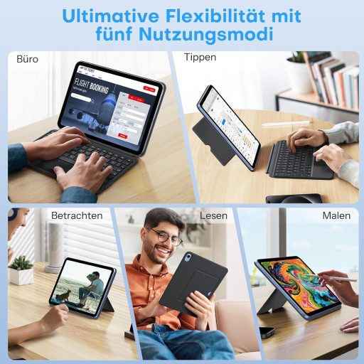 OMOTON iPad 10/11 Billentyűzet Tok 7 Szín Háttérvilágítás Levehető Touchpad QWERTZ