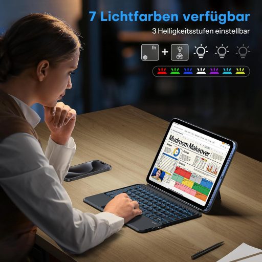OMOTON iPad 10/11 Billentyűzet Tok 7 Szín Háttérvilágítás Levehető Touchpad QWERTZ