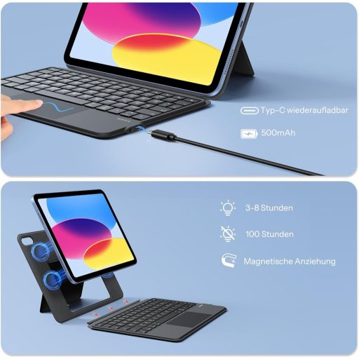 OMOTON iPad 10/11 Tipkovnica Futrola 7 Boja Pozadinsko Osvjetljenje Odvojivi Touchpad QWERTZ