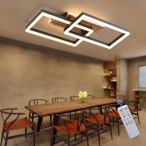 SEATAIN Fa Mennyezeti Lámpa - Fekete Téglalap 48W LED, Távirányítós, Fényerőszabályozható, 3000K-6000K, 4800lm, Éjszakai Fény Funkcióval