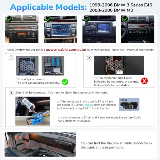 Eonon 9" Autórádió GPS Navigáció BMW E46 1998-2006 Android 13 Wireless CarPlay