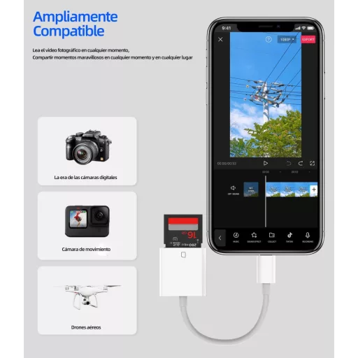 Zoyuzan SD kártya olvasó adapter iPhone 14 13 12 11 Pro iPad Lightning csatlakozó