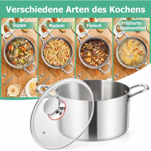 Homikit 24 cm-es rozsdamentes leves- és főzőedény 5,3 L indukciós
