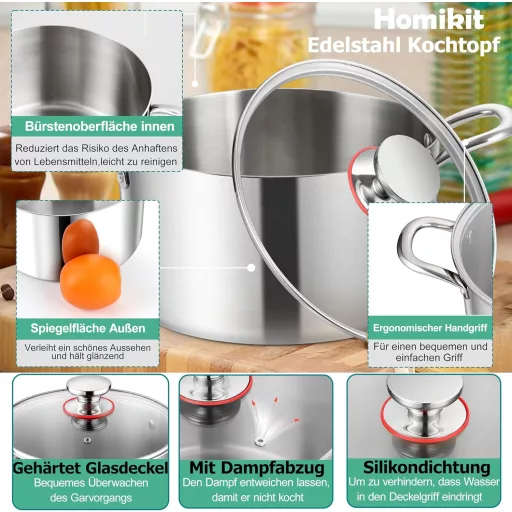 Homikit 24 cm-es rozsdamentes leves- és főzőedény 5,3 L indukciós