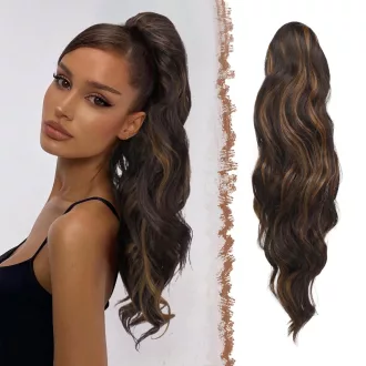   FESHFEN Extensie de păr coadă de cal sintetică ondulată 60cm Negru Caramel Maro