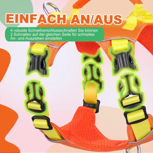 Kaleido Kutyahám Szett XXS Méretben - Könnyű Hám, Nyakörv és Póráz Törpe Kutyáknak, Narancssárga, Fényvisszaverő Csíkkal és Fogantyúval