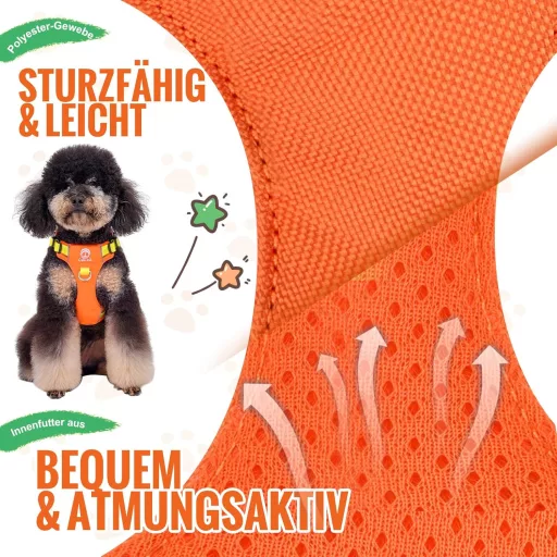 Kaleido Kutyahám Szett XXS Méretben - Könnyű Hám, Nyakörv és Póráz Törpe Kutyáknak, Narancssárga, Fényvisszaverő Csíkkal és Fogantyúval
