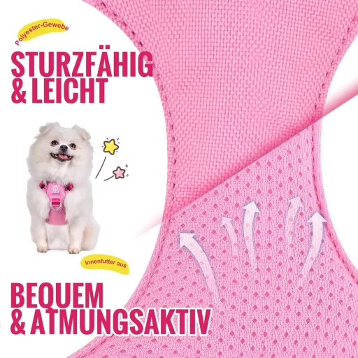 Set ham, zgardă și lesă Arblina Kaleido pentru câini de talie mică - Ham ușor, zgardă și lesă roz, mărimea S, cu mâner și bandă reflectorizantă.