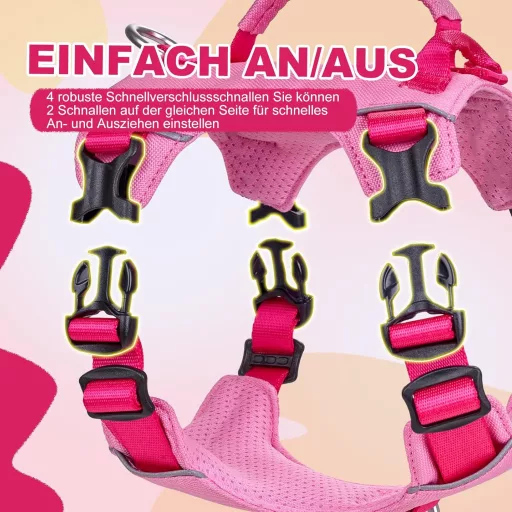 Kaleido Kutyahám Szett XS - Könnyű Hám, Nyakörv és Póráz Apró Kutyáknak, Fogantyúval és Fényvisszaverő Pánttal, Rózsaszín