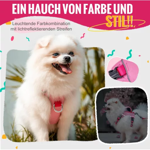 Kaleido Set za pse XS - Lagana oprsnica, ogrlica i povodac za male pse, s ručkom i reflektirajućom trakom, roza
