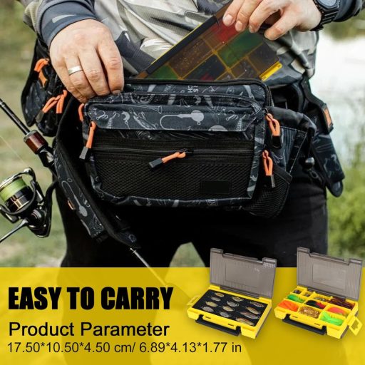 Leeko set za ribolov od 96 dijelova s umjetnim mamcima, spinnerima i setom udica u prozirnoj kutiji.